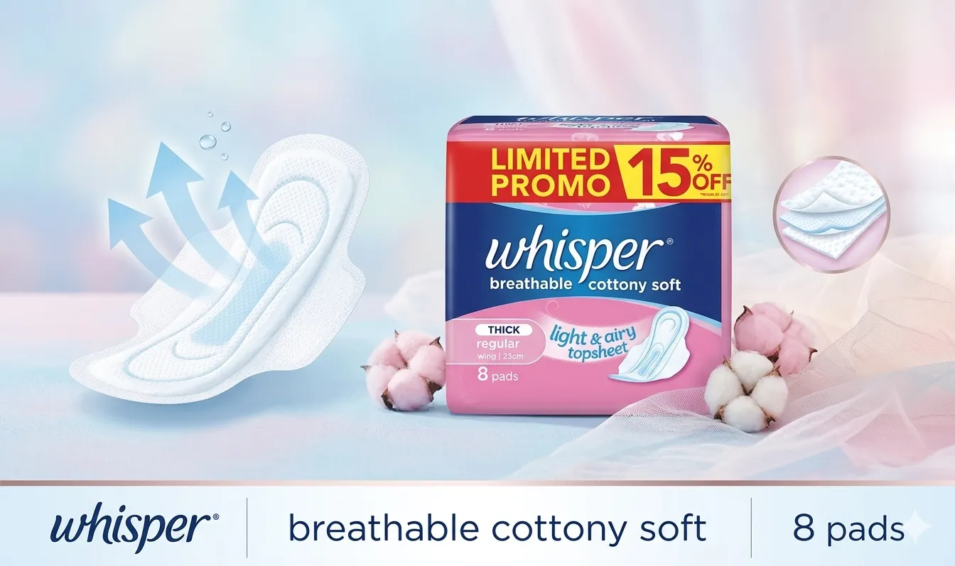 WHISPER THICK REGULAR LIGHT&AIRY  LIMITED PROMO 8'S