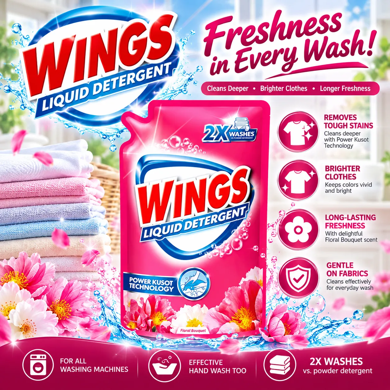WINGSV LIQUID DETERGENT FLORAL BOQUET 900ML