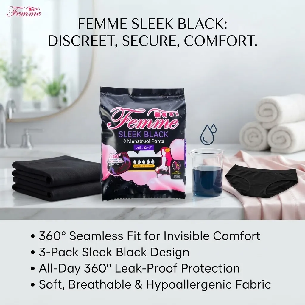 FEMME MENSTRUAL PANTS SLEEK BLACK L-XL3'S