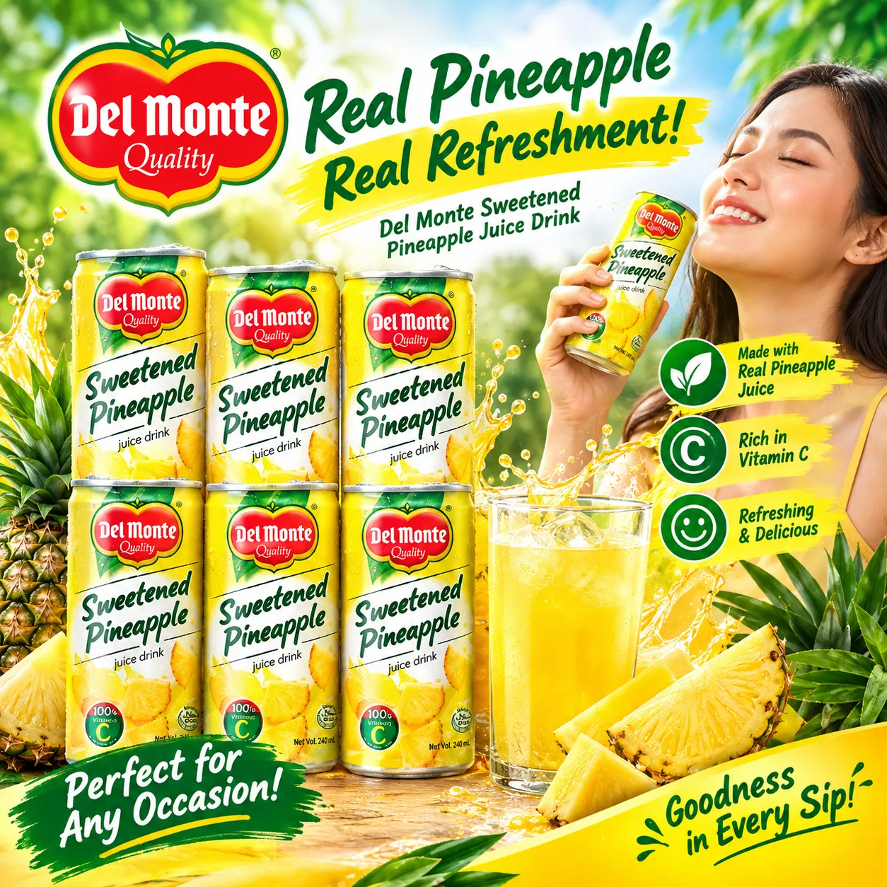 DEL MONTE SWEETENED PINEAPPLE (PRM) 6X220ml