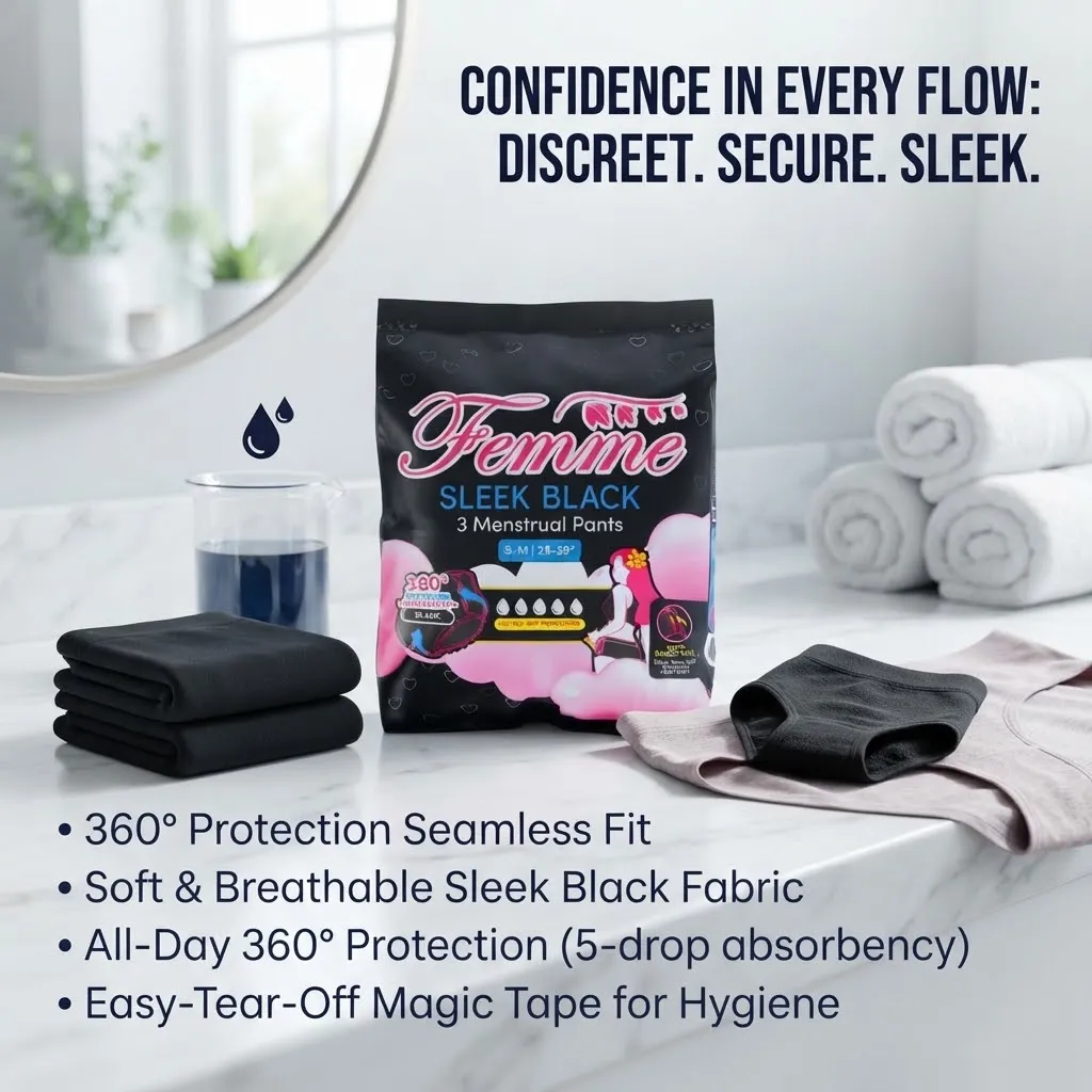 FEMME MENSTRUAL PANTS SLEEK BLACK M-L 3'S