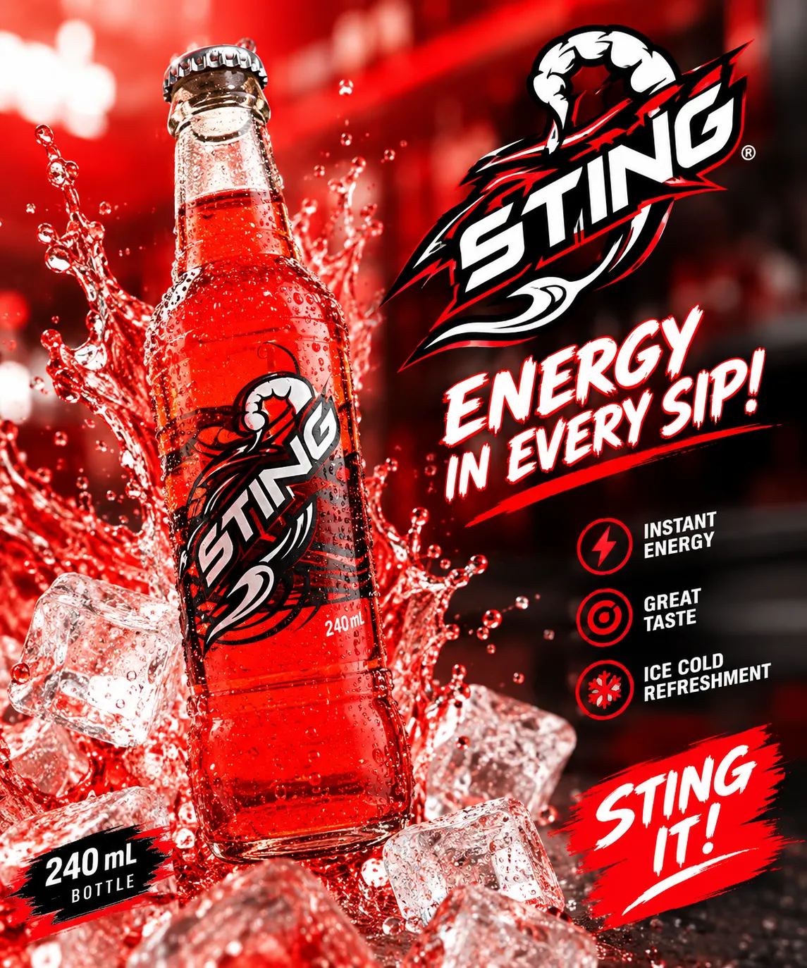 STING RED BOTTLE 240ML 24'S