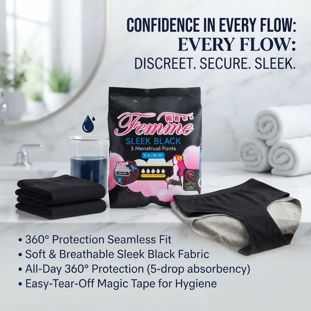 FEMME MENSTRUAL PANTS SLEEK BLACK S-M 3'S