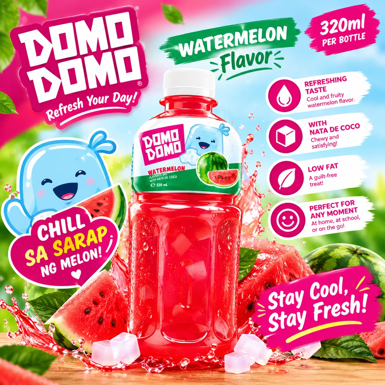 DOMO-DOMO WATER MELON JUICE W/ NATA DE COCO 320ML 