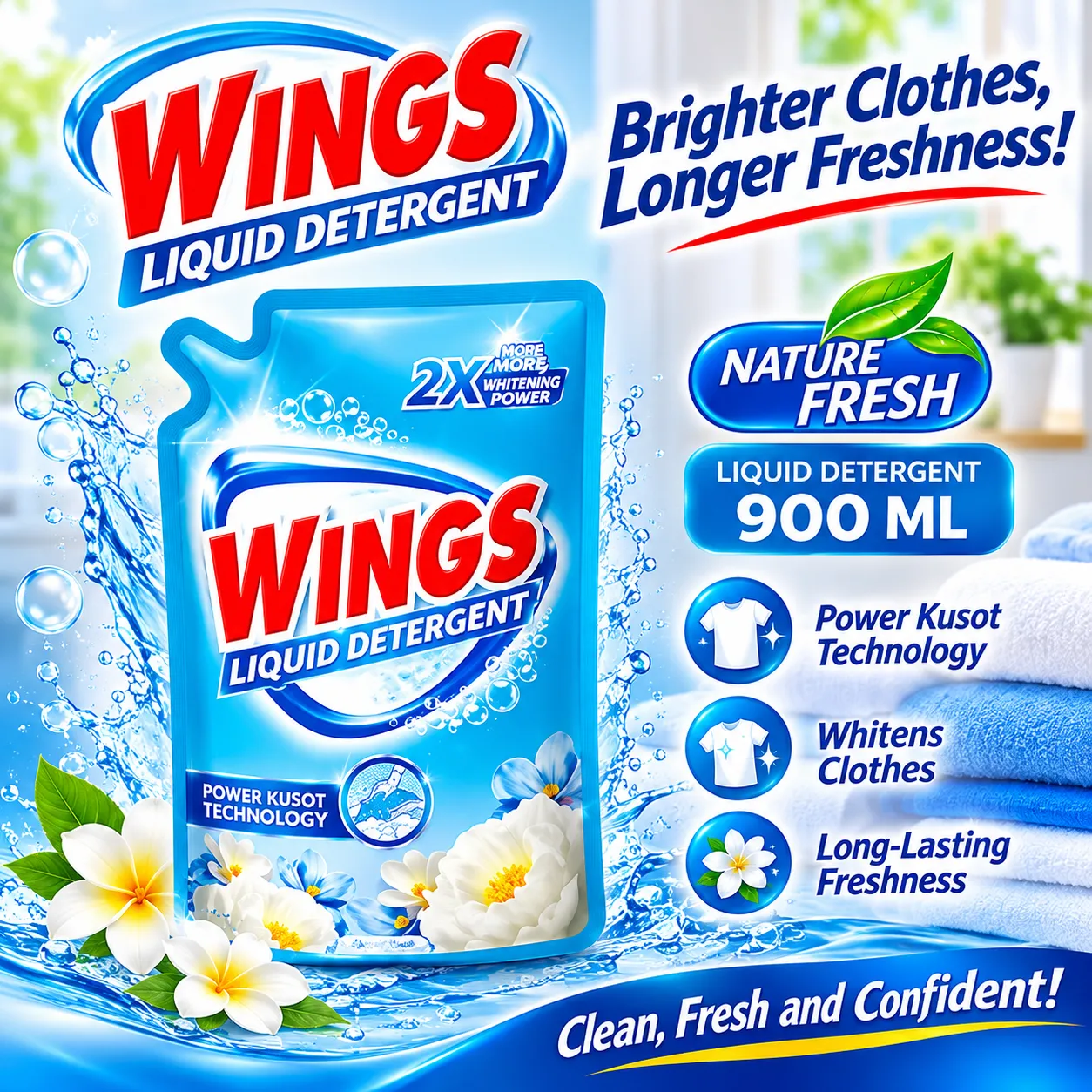 WINGS LIQUID DETERGENT NATURE FRESH 900ML